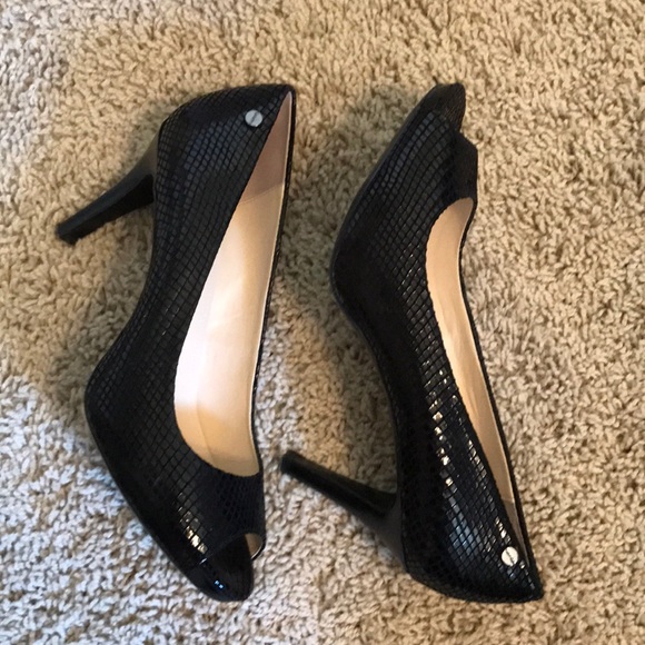 Calvin Klein Black Leather Peep-toe High Heels - Picture 7 of 12